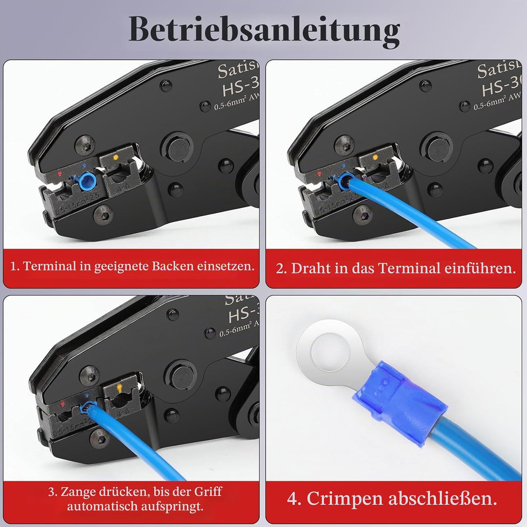 Crimpzange Kabelschuhe Set-Kabelschuhzange für 0,50-6,00 mm² Kabelhülsen 17 Typen 300Stück isolierte