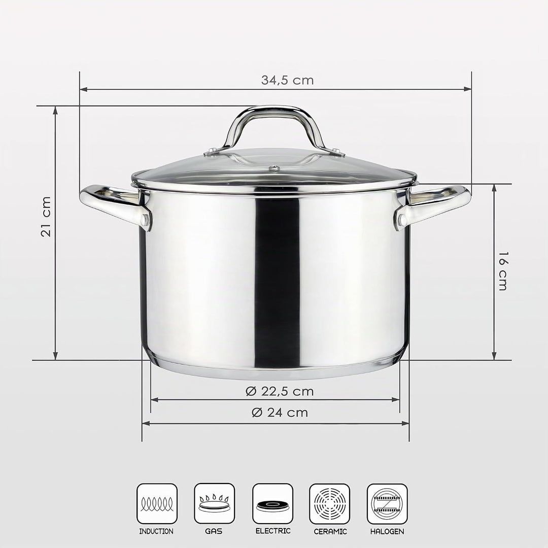 Linnuo Topf 6,8l mit Glasdeckel, Edelstahltopf, Griff Nicht heiss | Topf Induktion geeignet, Stabile