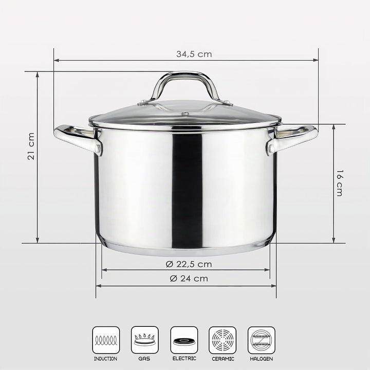 Linnuo Topf 6,8l mit Glasdeckel, Edelstahltopf, Griff Nicht heiss | Topf Induktion geeignet, Stabile