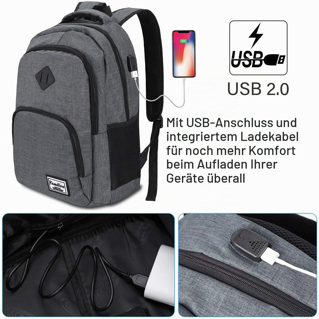 YAMTION Laptop Rucksack,Rucksack Herren mit USB-Ladeanschluss Schulrucksack Jungen Teenager mit 15,6