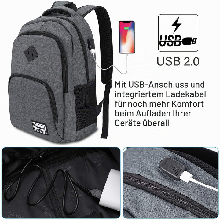 YAMTION Laptop Rucksack,Rucksack Herren mit USB-Ladeanschluss Schulrucksack Jungen Teenager mit 15,6
