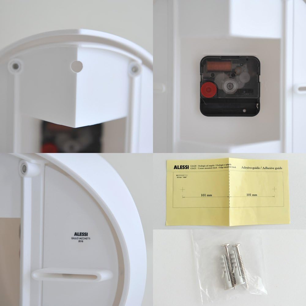 Alessi,GIA20 W,Eckenuhr, AA8thermoplastischem Harz,weiss, 21 x21 cm, Weiss