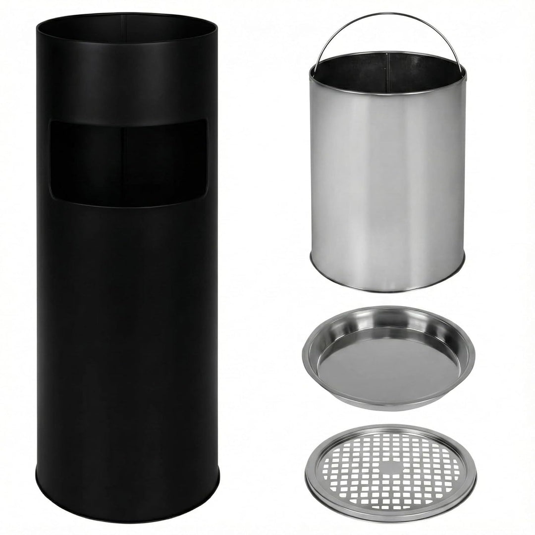 2-in-1 Mülleimer für draussen, mit 20 Liter fassendem Abfallbehälter 62cm, Schwarz. Schwarz 62 CM, S