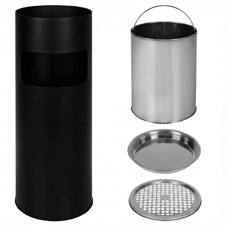 2-in-1 Mülleimer für draussen, mit 20 Liter fassendem Abfallbehälter 62cm, Schwarz. Schwarz 62 CM, S