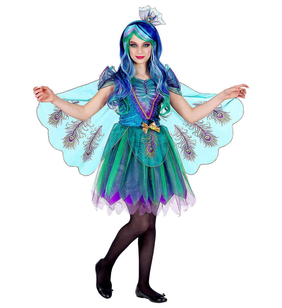 "PEACOCK" (dress with peacock tail veils, headpiece) - (116 cm / 4-5 Years), 116