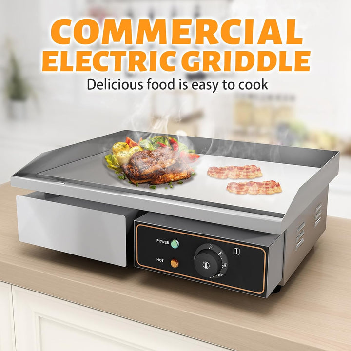 Grillplatte Elektrisch glatt Bratplatte, Elektrogrill mit 55 x 34 cm Grillfläche aus Gusseisen,Profi