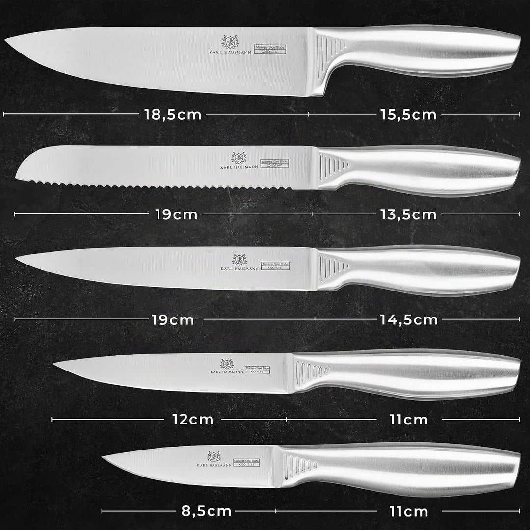 KARL HAUSMANN Messer Set ohne Block - 5 Teilig - Küchenmesser Set aus Edelstahl X30Cr13 - Kochmesser