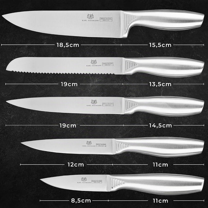 KARL HAUSMANN Messer Set ohne Block - 5 Teilig - Küchenmesser Set aus Edelstahl X30Cr13 - Kochmesser