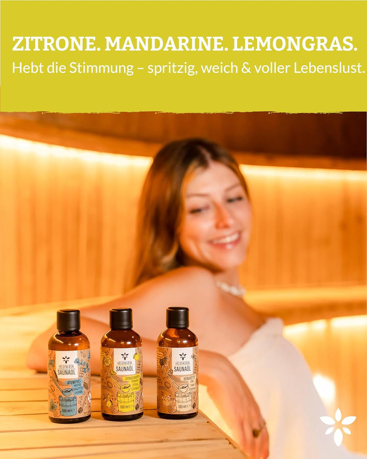 Heldengrün BIO Saunaaufguss Zitruszauber [ECHTE BIO-ÖLE] - Saunaöl mit Mandarine, Zitrone & Lemongra