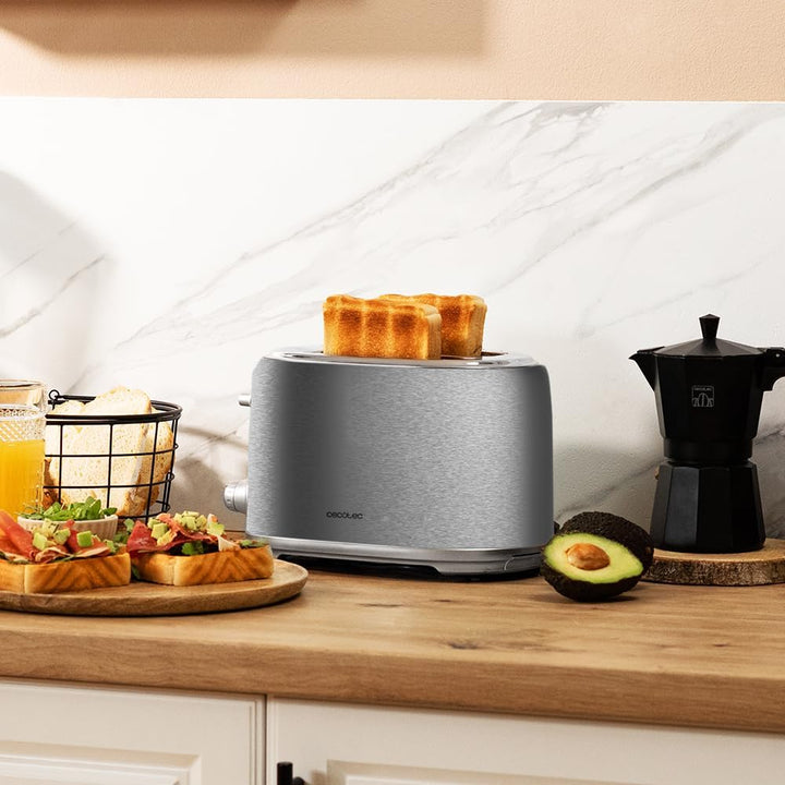 Cecotec Toast&Taste 1000 Retro Double Inox Toast, 2 Scheiben, 980 W, 2 breite 3,8 cm und kurze Schli