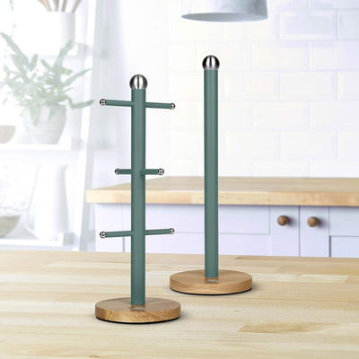 Swan Nordic Tassenhalter für 6 Tassen Kohlenstoffstahl und Sockel aus Bambus Modernes Design, 6 Zwei