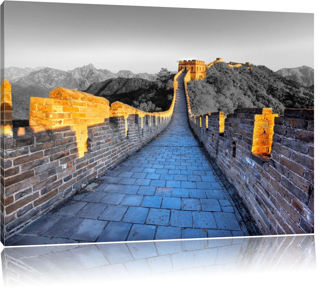 prächtige chinesische Mauer schwarz/weiss Format: 100x70 auf Leinwand, XXL riesige Bilder fertig ger
