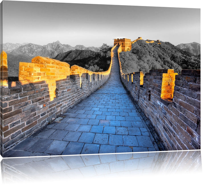 prächtige chinesische Mauer schwarz/weiss Format: 100x70 auf Leinwand, XXL riesige Bilder fertig ger