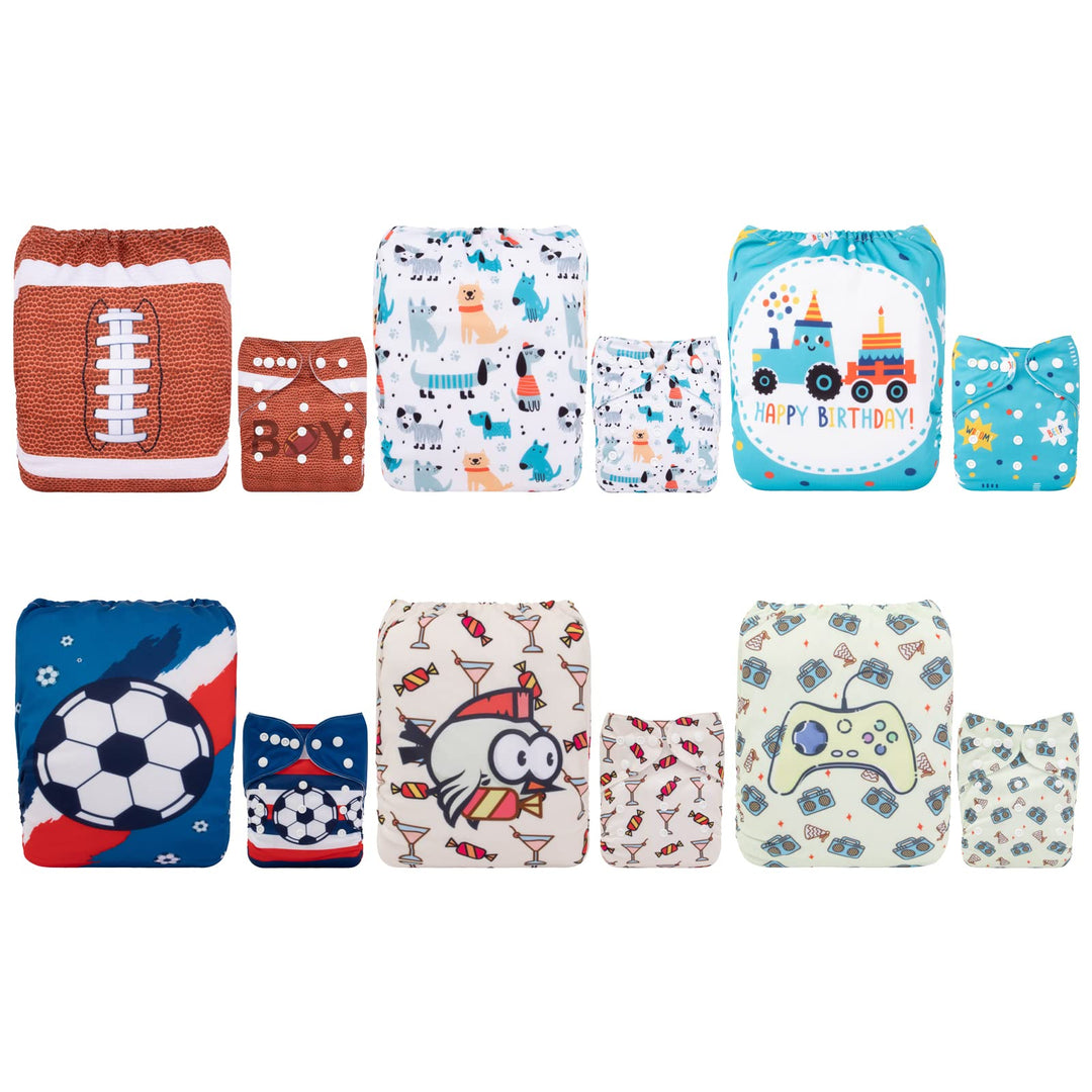 Alva Baby 6 Pack Tasche waschbar Verstellbare Stoffwindeln Windeln + 12 Einsätze 6DM05-DE, 6dm05