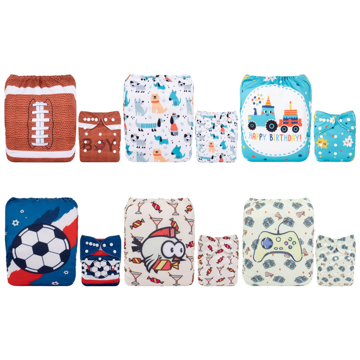 Alva Baby 6 Pack Tasche waschbar Verstellbare Stoffwindeln Windeln + 12 Einsätze 6DM05-DE, 6dm05