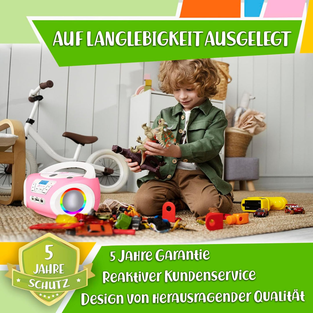 KLIM Candy Kids CD Player für Kinder - NEU - UKW-Radio - Inklusive Batterien - Rosa - Boombox tragba