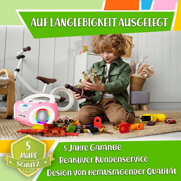 KLIM Candy Kids CD Player für Kinder - NEU - UKW-Radio - Inklusive Batterien - Rosa - Boombox tragba
