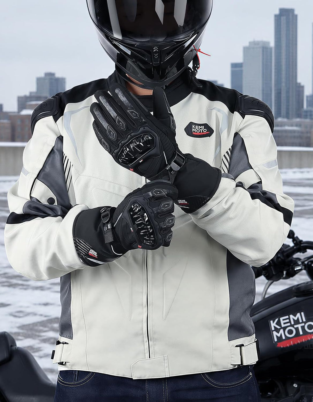 KEMIMOTO Winter Motorradhandschuhe, geprüfte Motorradhandschuhe,Motorrad Handschuhe Winter, Touchscr