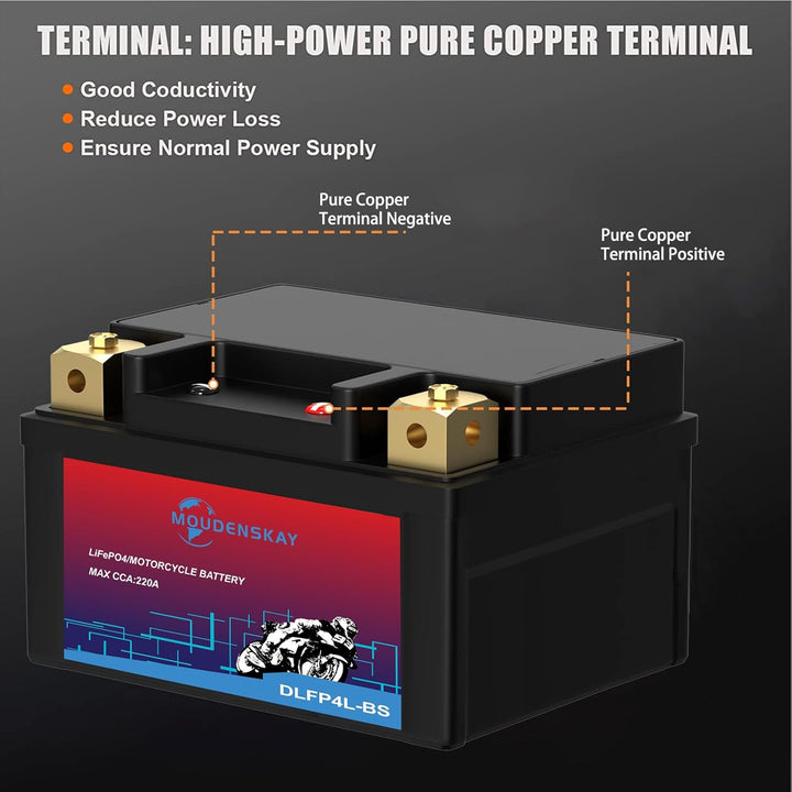 Lithium Motorrad Batterie 12V Lithium Powersports Batterie mit BMS,YTX4L-BS 2.5AH 200~220CCA LiFePO4