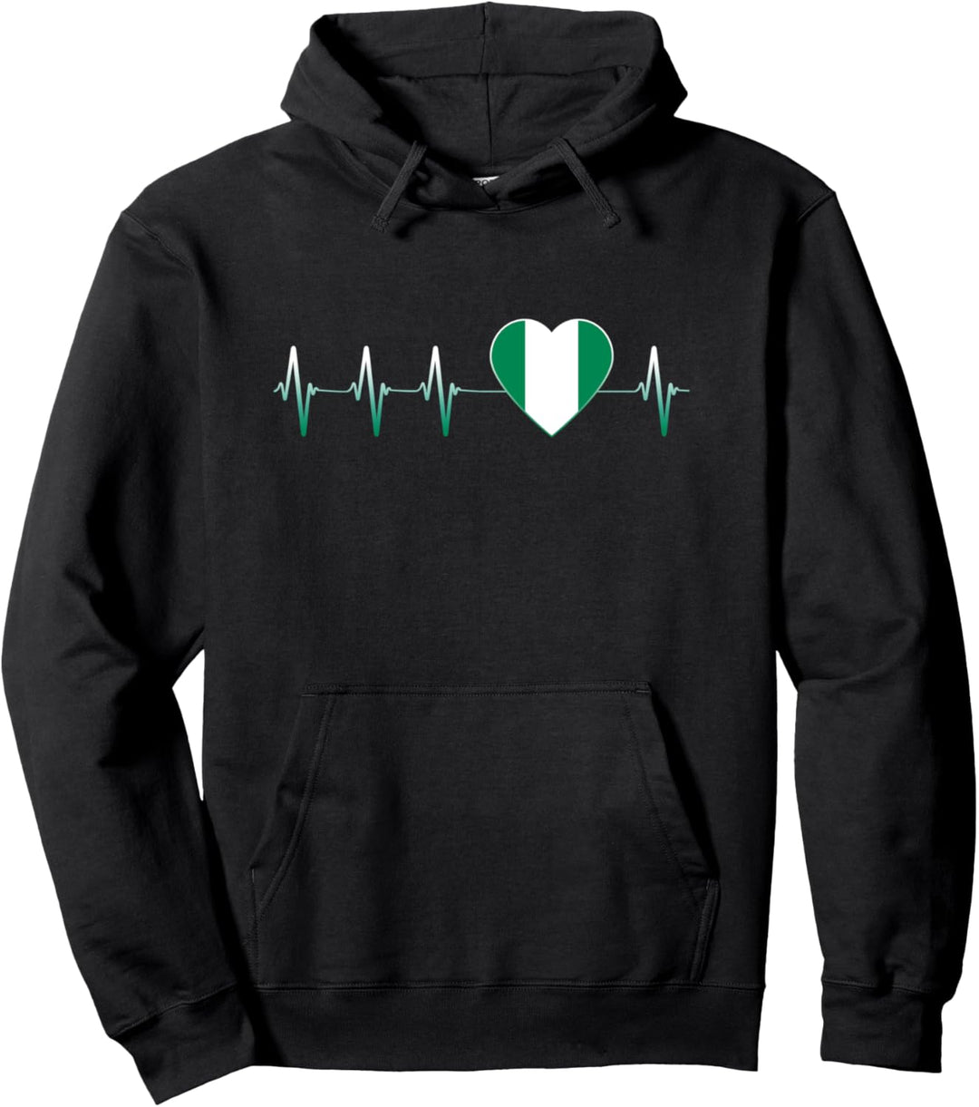 Nigerianischer Herzschlag I Love Nigeria Flagge Herz Pullover Hoodie