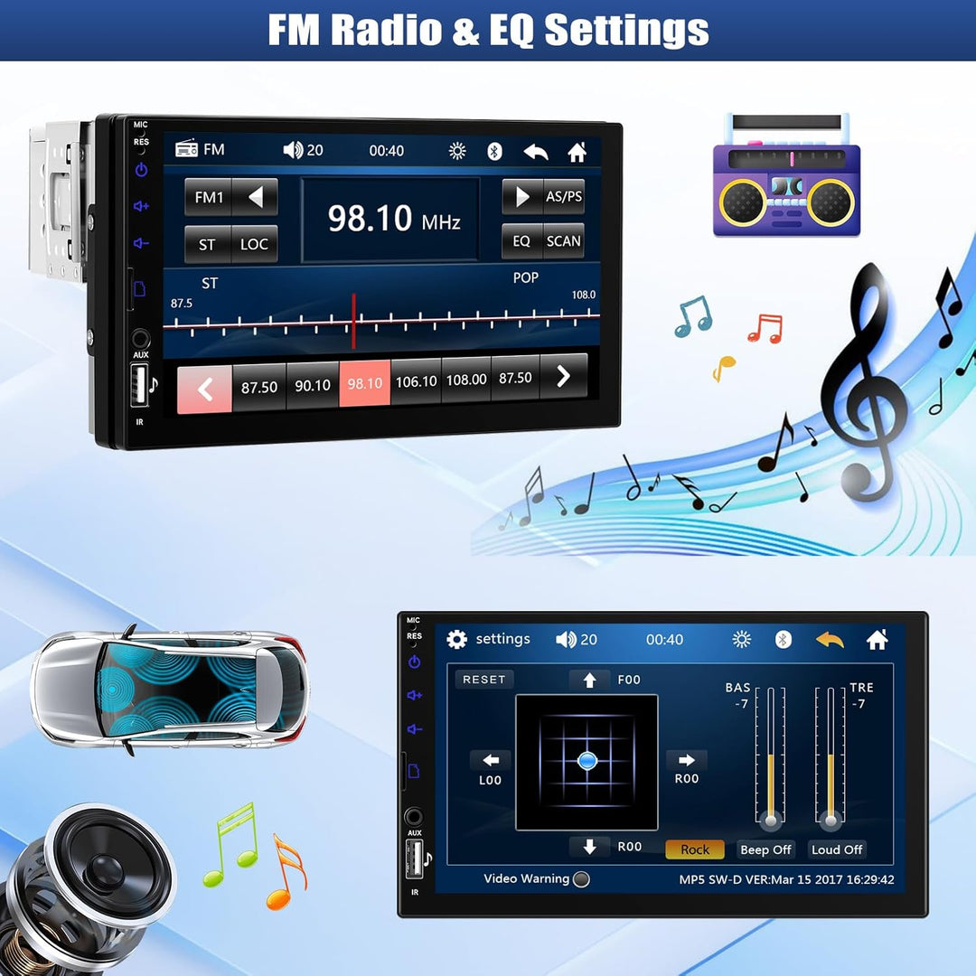 CAMECHO Autoradio Bluetooth 1 Din mit Rückfahrkamera, 7 Zoll Bildschirm Touchscreen Auto Radio mit F