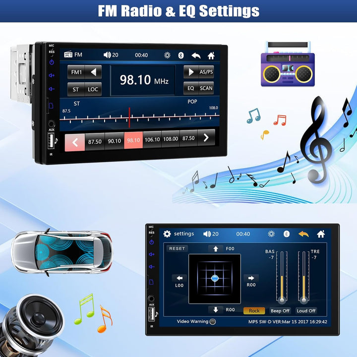 CAMECHO Autoradio Bluetooth 1 Din mit Rückfahrkamera, 7 Zoll Bildschirm Touchscreen Auto Radio mit F