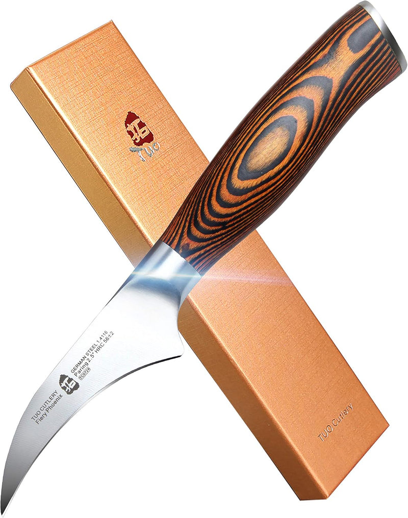 TUO Tourniermesser Obstmesser 6cm Gemüsemesser Schälmesser Deutsches Edelstahl Küchenmesser mit Ergo