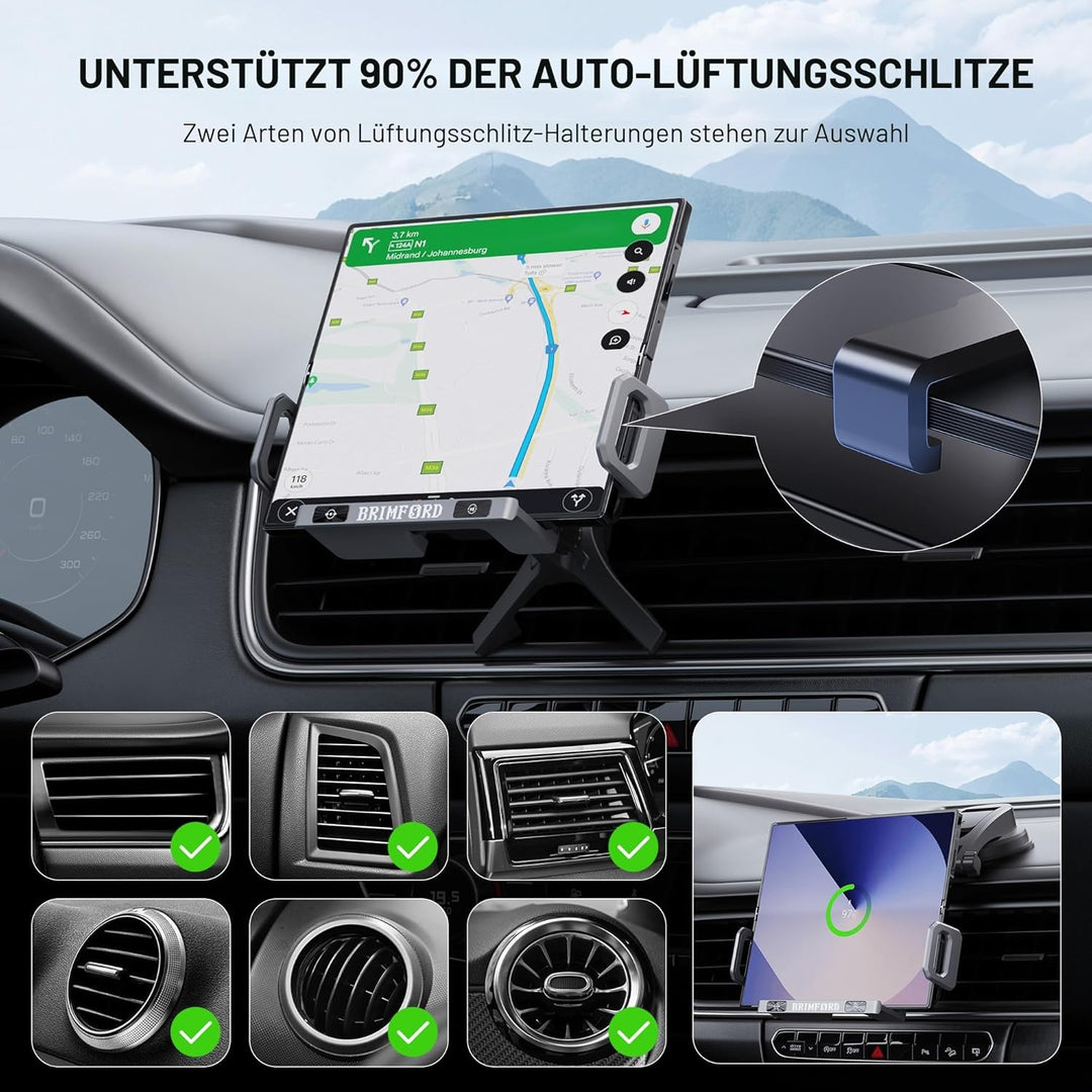 KFZ Handyhalterung für Samsung Galaxy Z Fold 7/6/5/4, 90° drehbar mit kabellosem Laden, 2-in-1 Lüftu