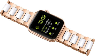 YISIWERA 49mm 45mm 44mm 42mm Armband Kompatibel für Apple Watch Weisse Keramik Roségold Metall Armba