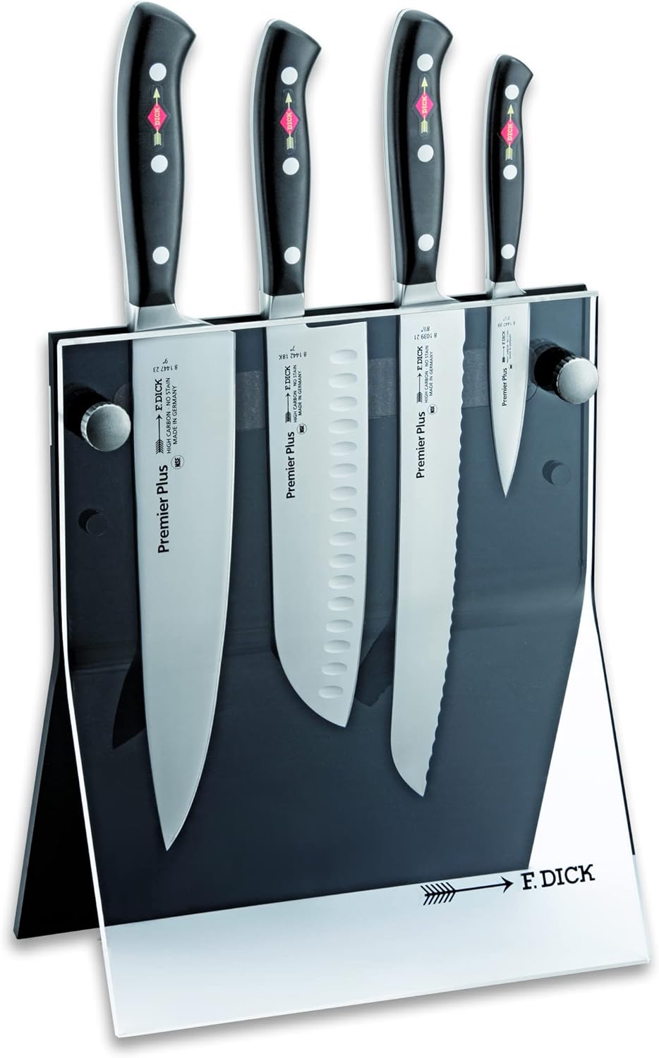 F. DICK Messerblock mit Messer, Premier Plus (Santoku, Kochmesser, Brotmesser, Officemesser, X50CrMo