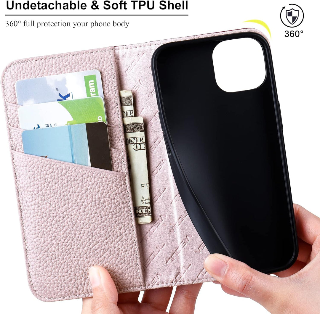 VISOUL Hülle für iPhone 13, Schutzhülle [Echt Leder] [Schützt vor Stoss] [Kartenfach] [Magnetverschl