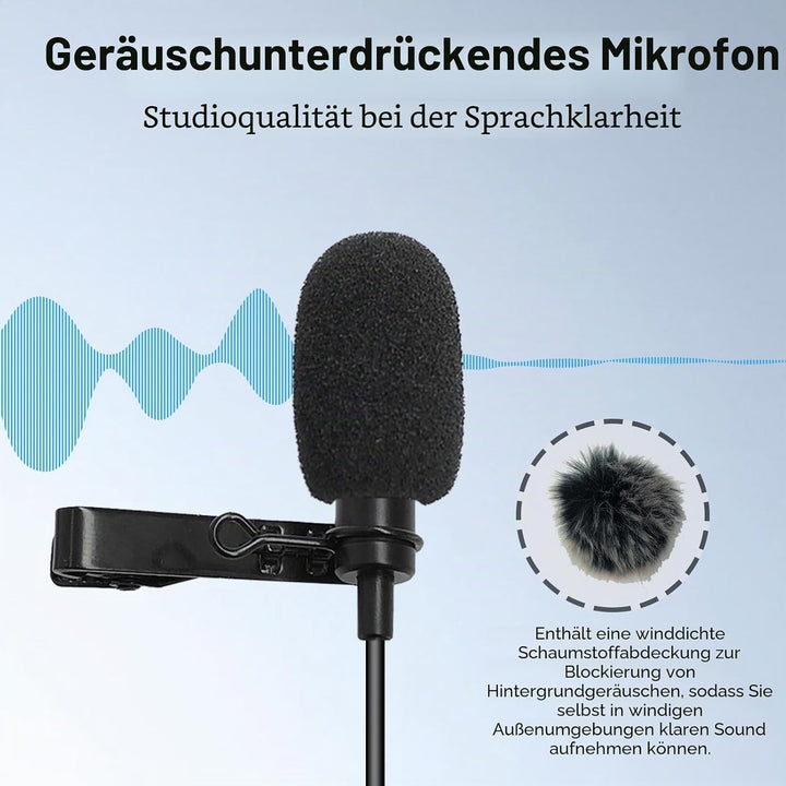 Lavalier-Ansteckmikrofon, Kondensator-Mikrofon, Kondensator, kabelgebunden, Lav-Mikrofon (gerader 3,