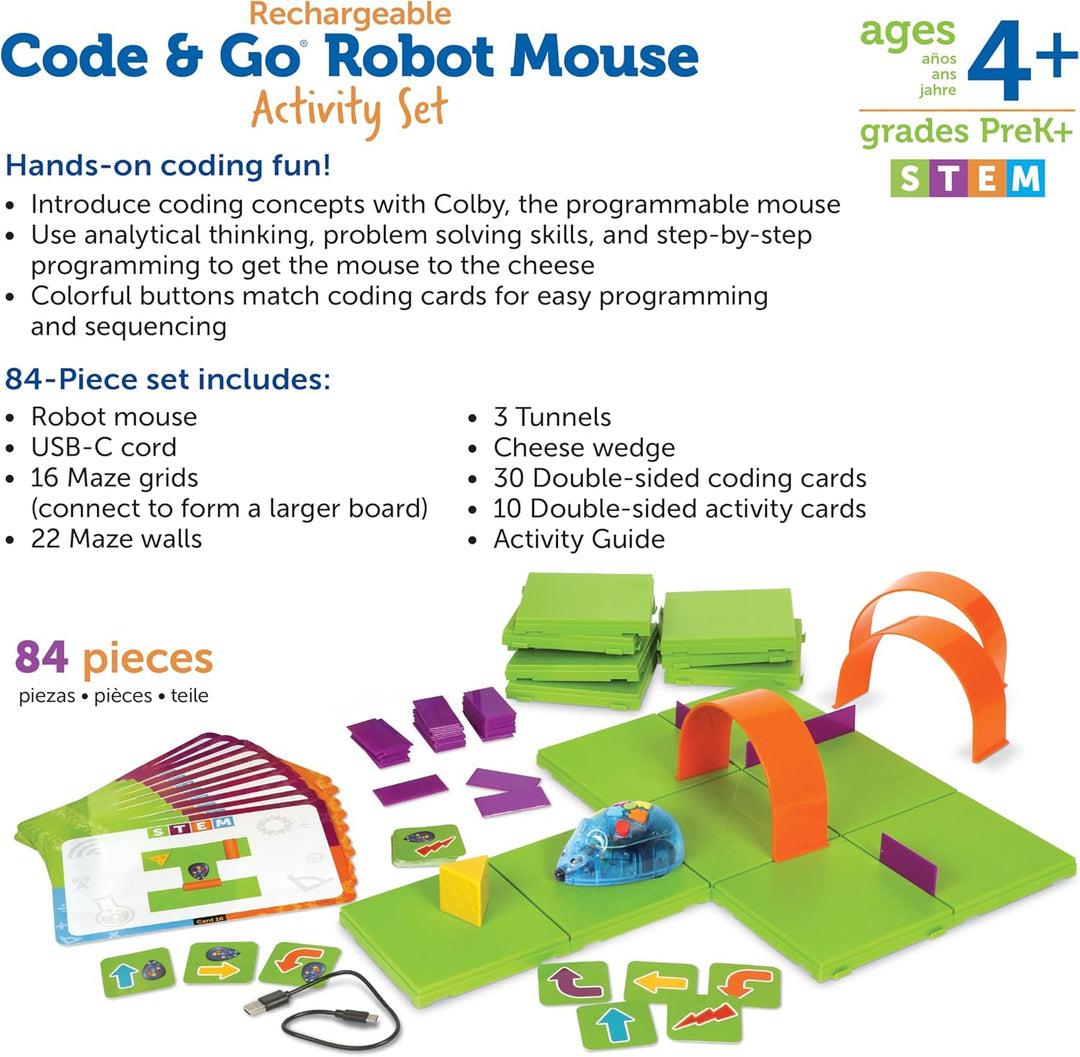 Learning Resources Code & Go Roboter-Maus Aktivitäts-Set – Wiederaufladbares, interaktives Lernspiel