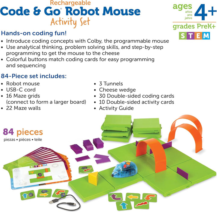 Learning Resources Code & Go Roboter-Maus Aktivitäts-Set – Wiederaufladbares, interaktives Lernspiel