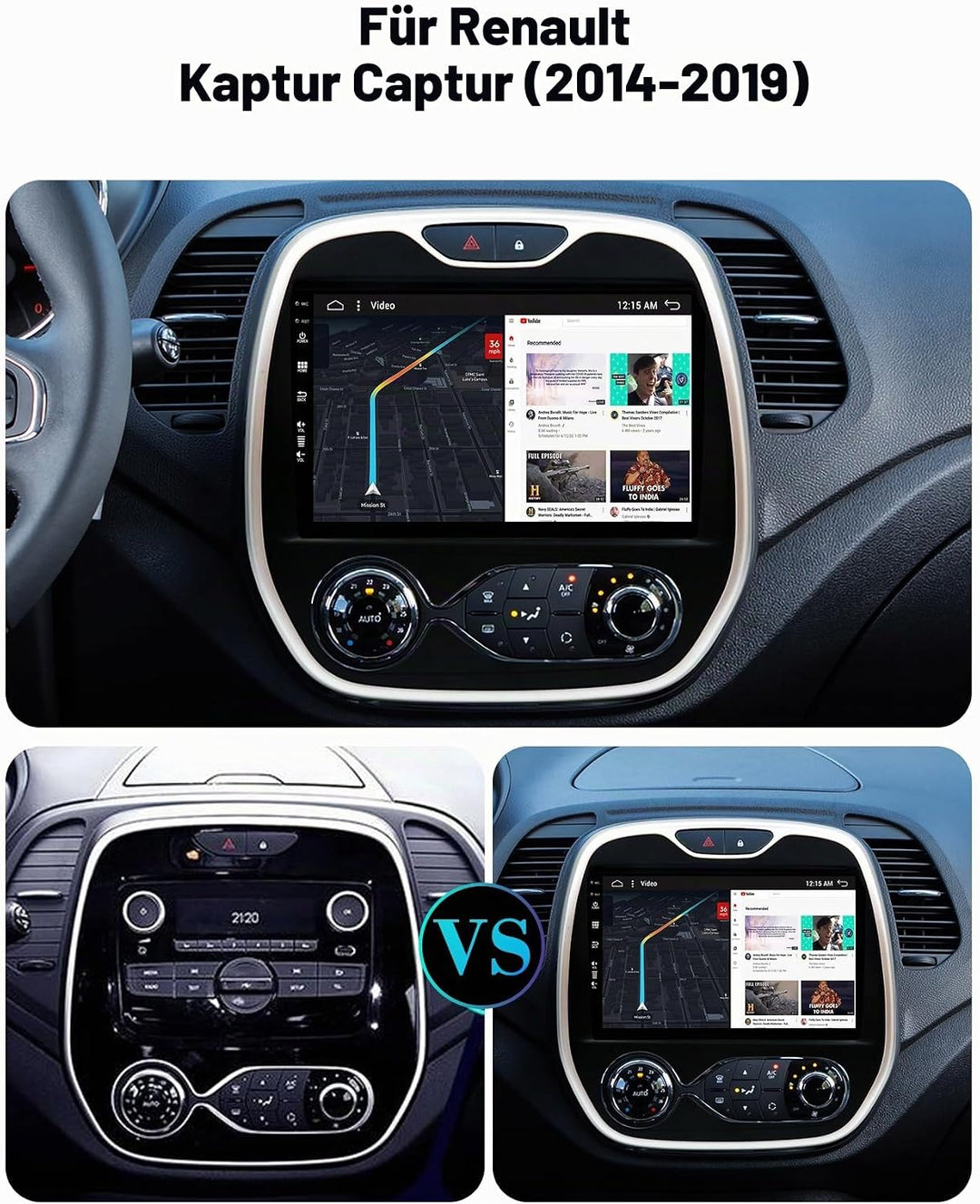 Android 12 IPS Autoradio Passt für Renault Kaptur Captur (2014-2019) - Eingebaut CarPlay/Android Aut