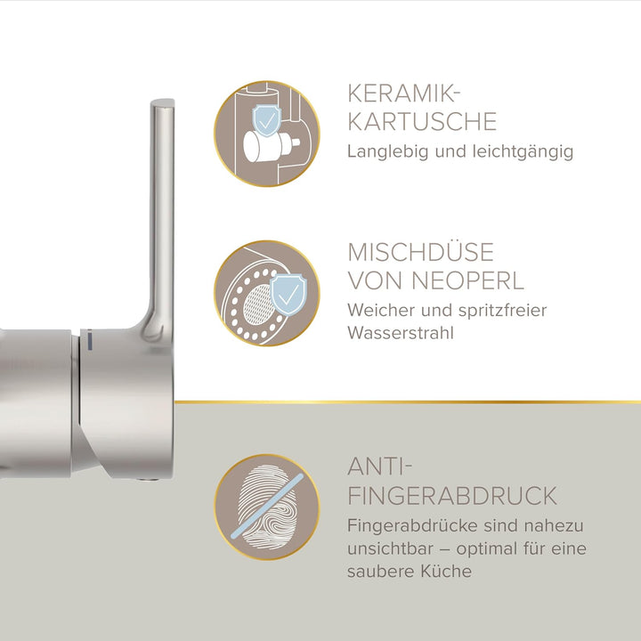 Lenz ALUNA Küchenarmatur mit Pendelbrause Edelstahl-Optik 46070511