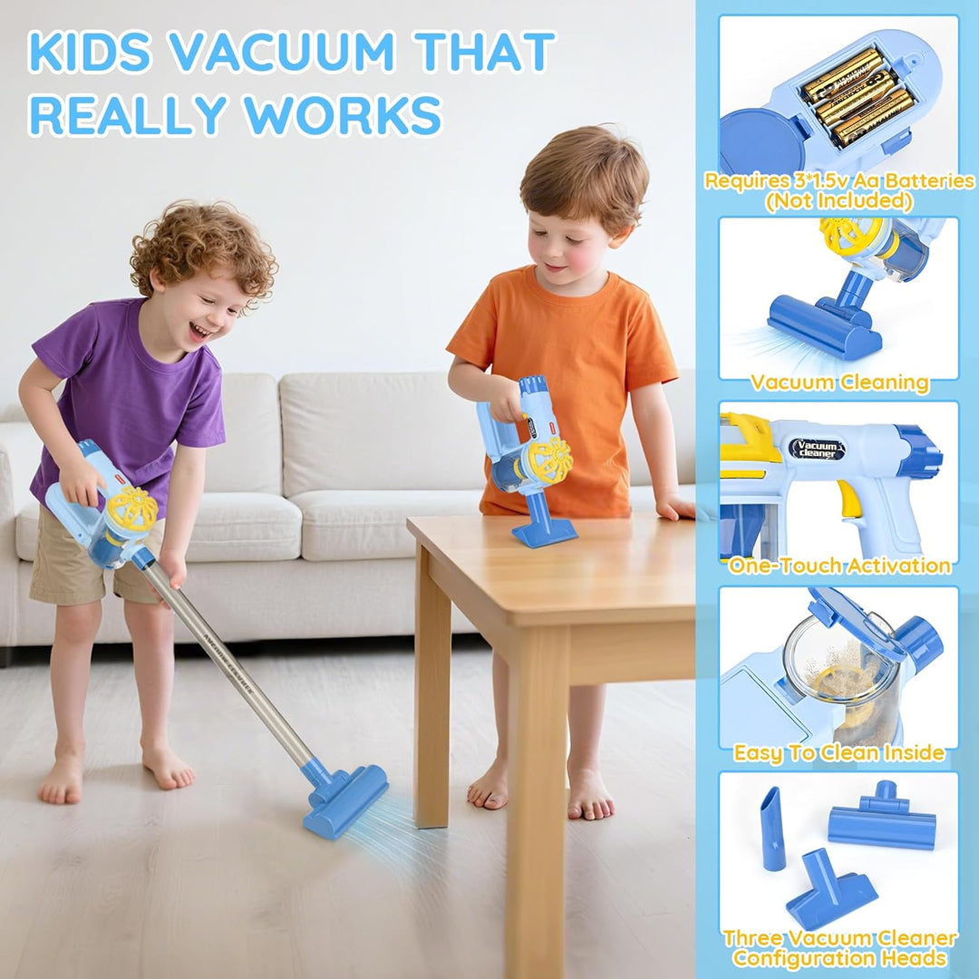 Dreamon Kinderstaubsauger Mit Saug und Soundfunktion, 11 PCS Putzset Kinder Holzspielzeug, Kinderbes