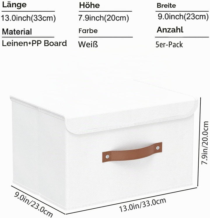 Yawinhe 5 Stück Aufbewahrungsbox mit Deckel, Faltbare Stoffboxen, Waschbare, für Schlafzimmer, Kleid