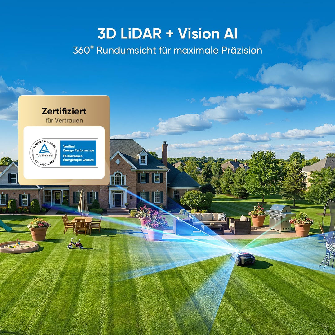 Sunseeker S4 Mähroboter ohne Begrenzungskabel 1000㎡, 360° 3D LiDAR, KI Auto Kartierung, Setup-frei R