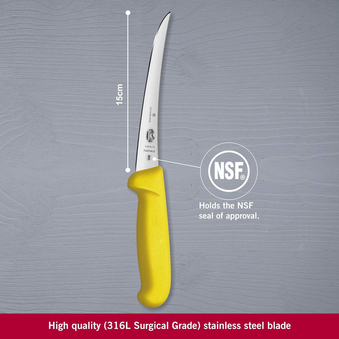 Victorinox Fibrox Ausbeinmesser, Swissmade, 15cm Gebogen/Schmal/Flexibel Klinge, Rutschfest, Rostfre