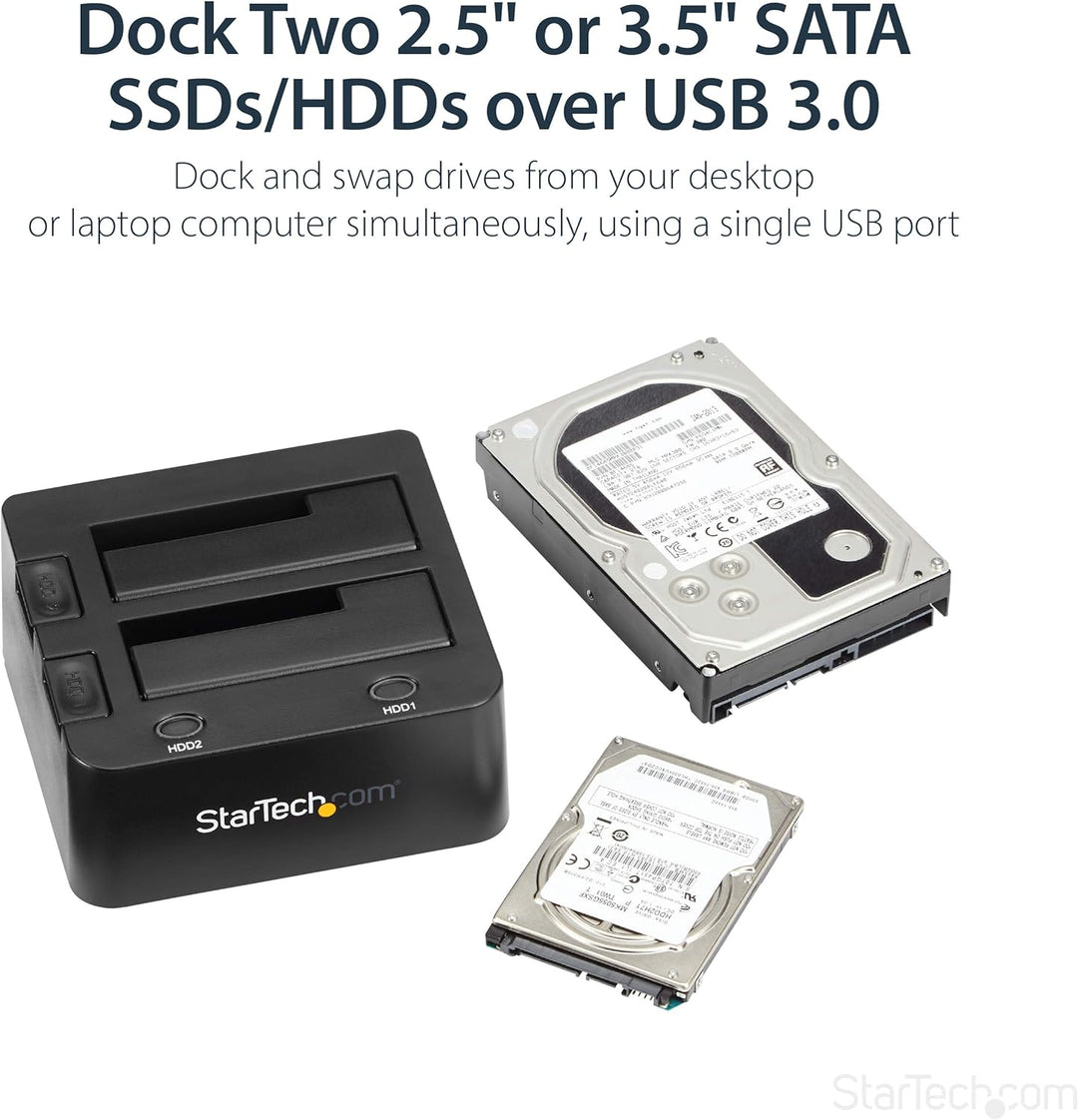 StarTech.com 2-fach USB 3.0 Festplatten Dockingstation mit UASP für 2,5/3,5 Zoll SSD / HDD, Serial-A
