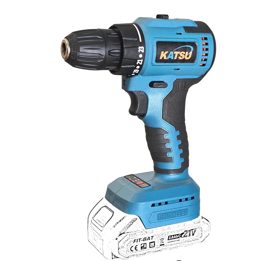 KATSU FIT-BAT Akku Bohrschrauber Brushless 21V Kompakte Akkuschrauber, 2 Geschwindigkeiten und LED-L