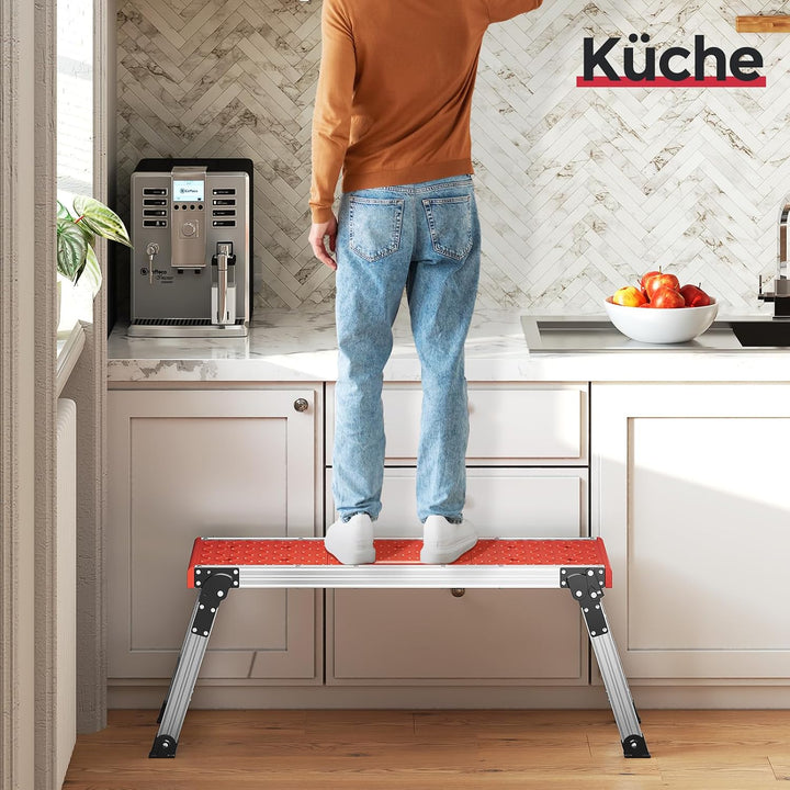KINGRACK Klappbare Arbeitsplattform, Aluminium Stufenleiter Plattformleiter mit rutschfesten Gummifü