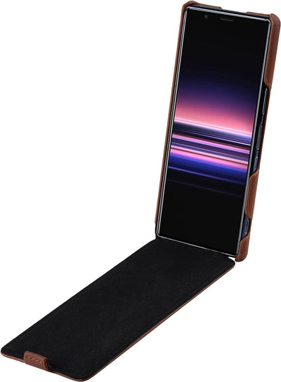 STILGUT UltraSlim kompatibel mit Sony Xperia 5 II Hülle aus Leder - Xperia 5 II Flip Case, Klapphüll