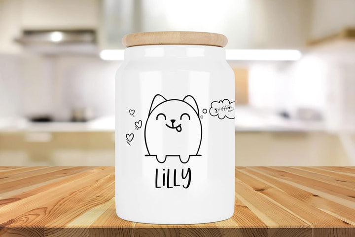 Selket's Shop Keramik Leckerli Dose Katze – personalisiert mit Name – Keksdose für Snacks, Trockenfu