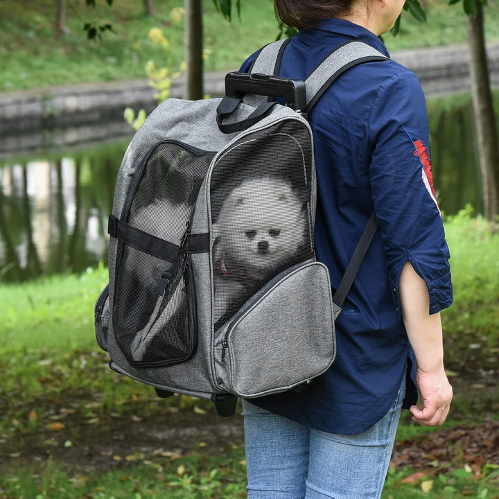 PawHut Hundetrolley Transporttasche Tragetasche für Tiere Trolley 2-in-1 Haustierrucksack Hundetasch