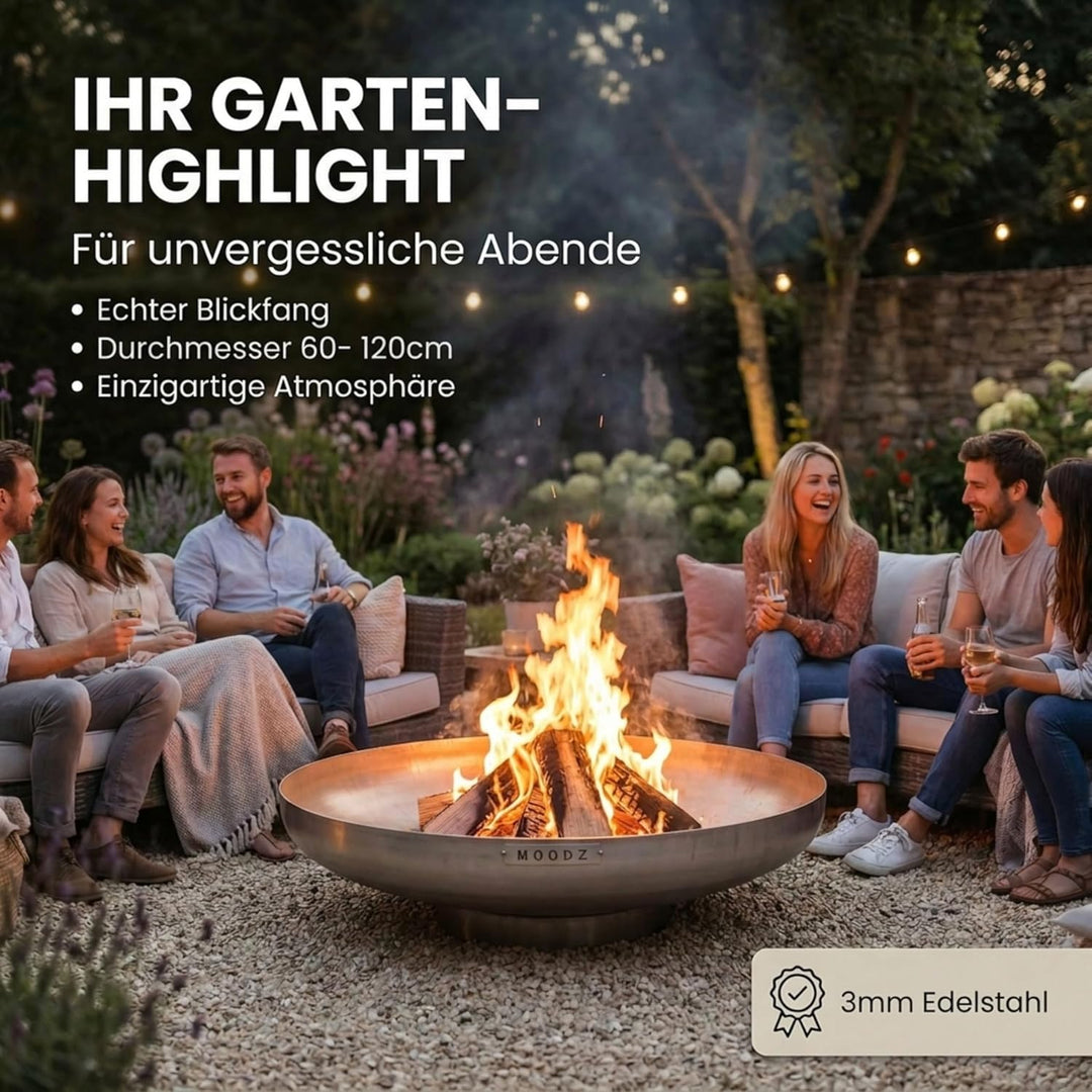 Feuerschale 80 cm Edelstahl - Feuerschalen für den Garten - Feuerstelle Outdoor & Feuertonne - Feuer