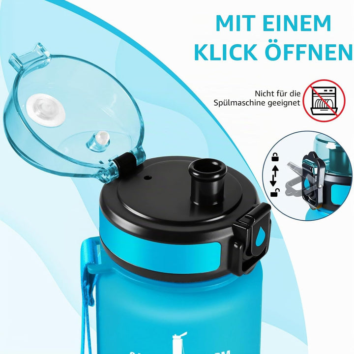 HoneyHolly Trinkflasche 1500ML, Sportflasche mit Filter, Wasserflasche, Auslaufsicher mit Zeitmarkie