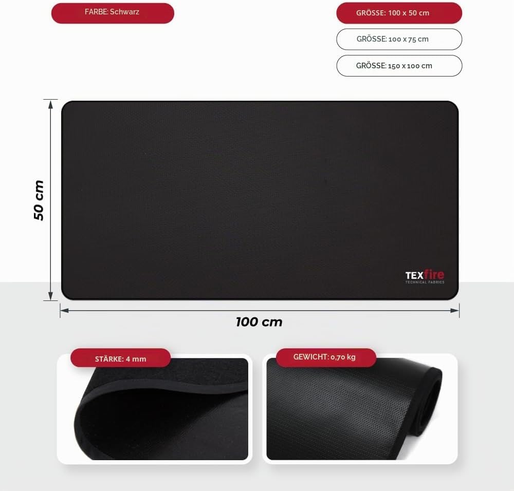 TEXFIRE - Mehrschichtige feuerfeste Matte – Bodenschutz für Ofen, Kamin und Grill (100x50