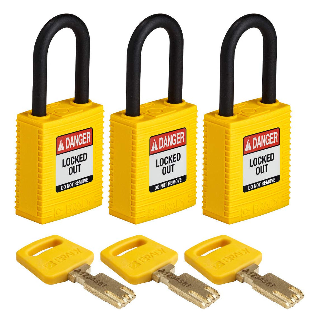 Brady (NYL-YLW-38PL-KA3PK) SafeKey Nylon Lockout-Vorhängeschloss Mit Nylon Bügel 38.00 mm Gelb KA -